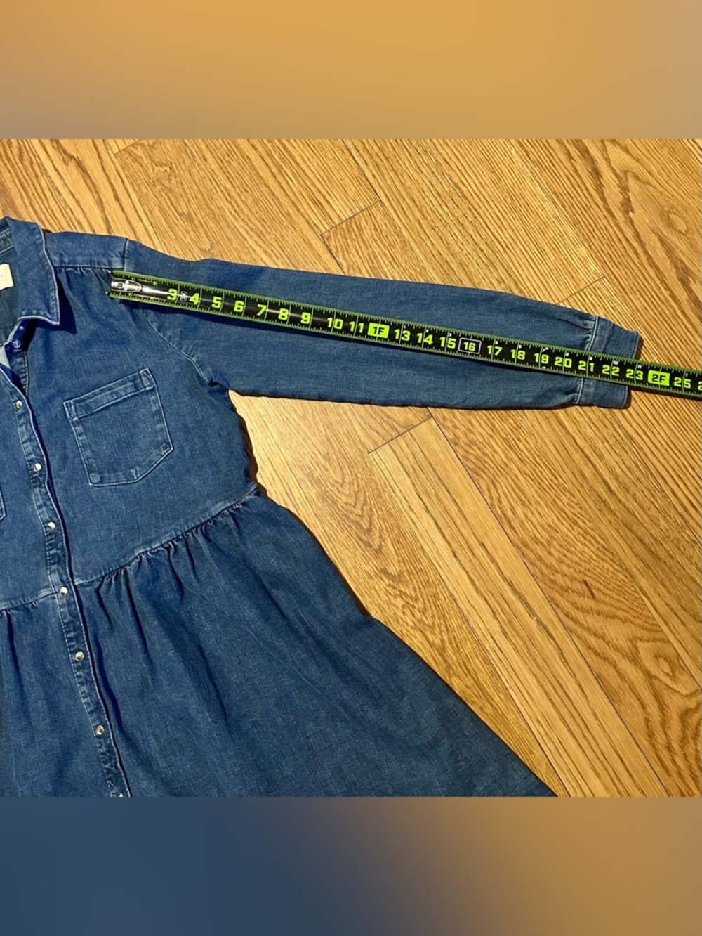 Sézane Leana Denim Shirt Dress Button Front Chambray Tiered Mini Long Sleeve - Picture 8 of 14